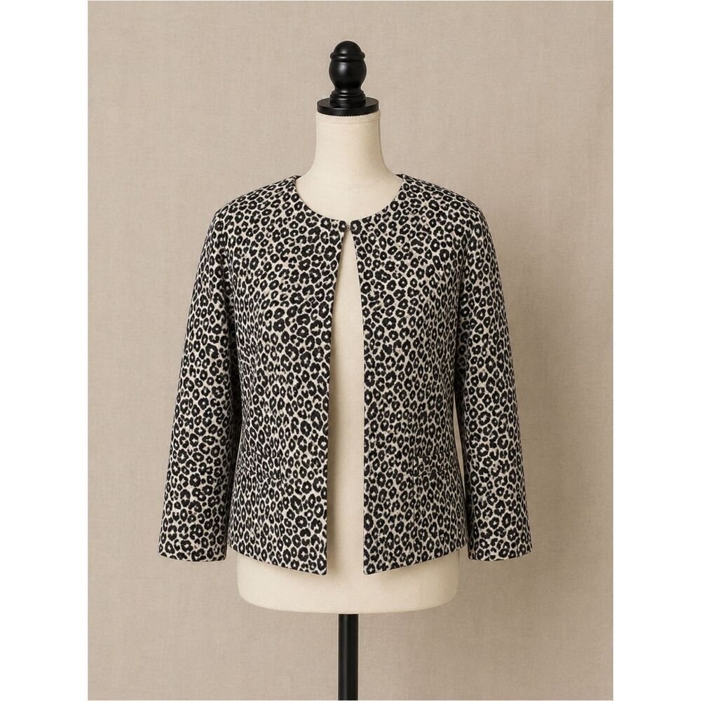 Ann Taylor Women's M Leopard Print Open Front Cropped Jacket Multicolor Casual